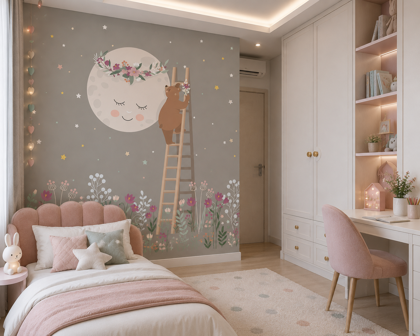 Dreamy Moon & Bear Floral Kids Wallpaper thumb 2