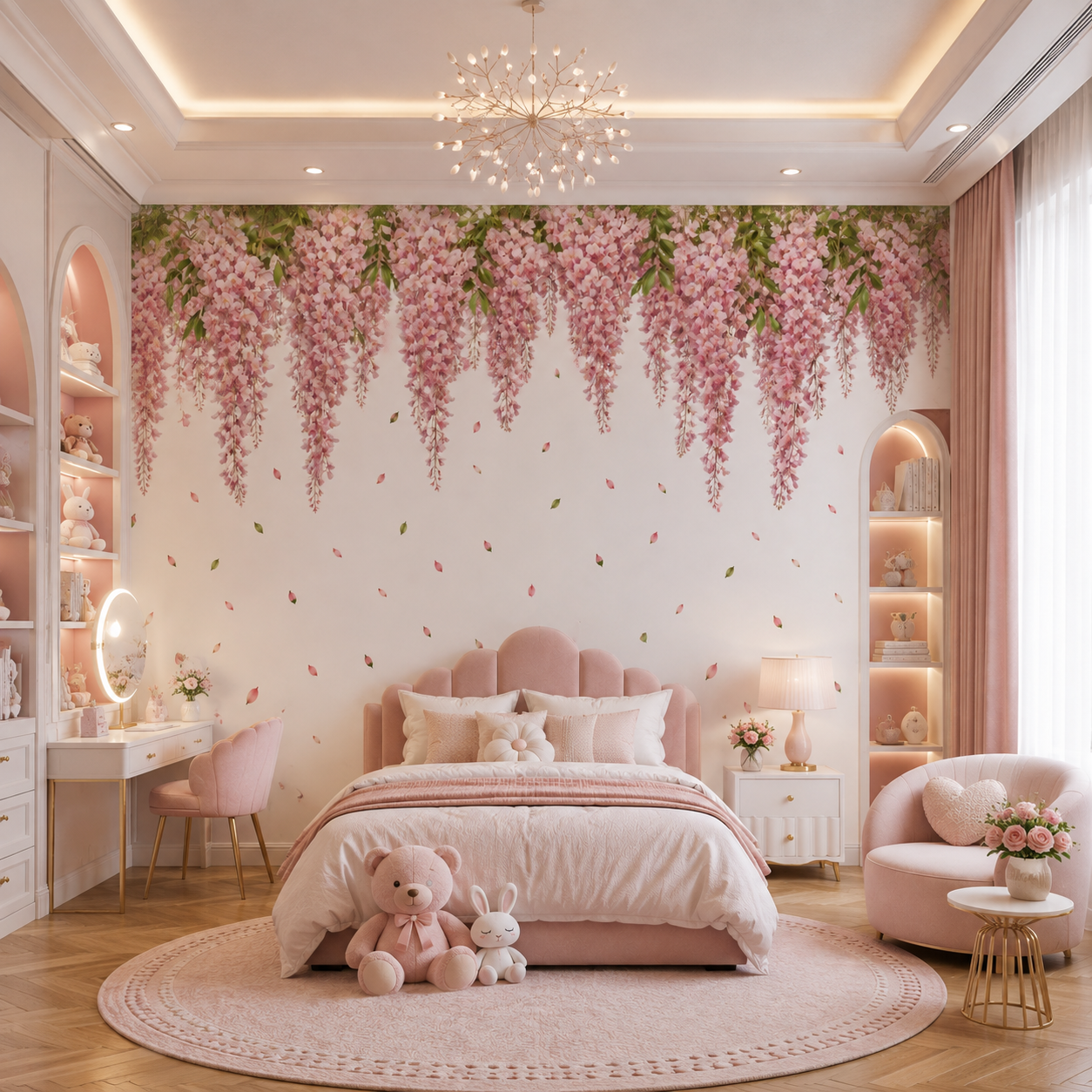 Blush Pink Wisteria Hanging Floral Wallpaper thumb 2