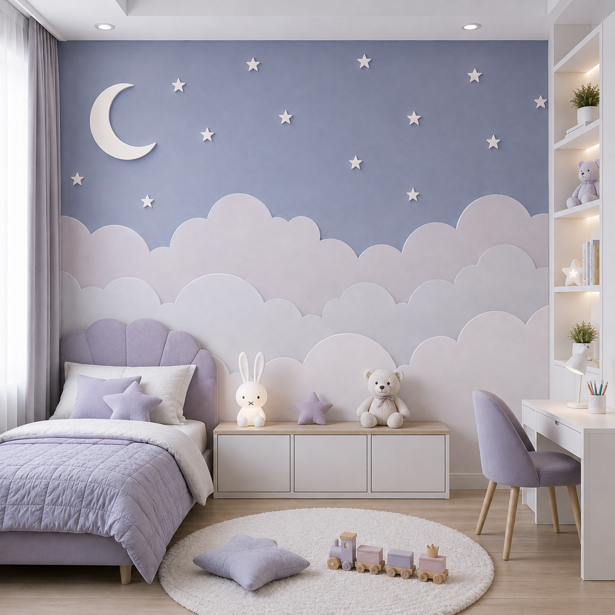 Dreamy Moon & Clouds Kids Room Wallpaper thumb 2