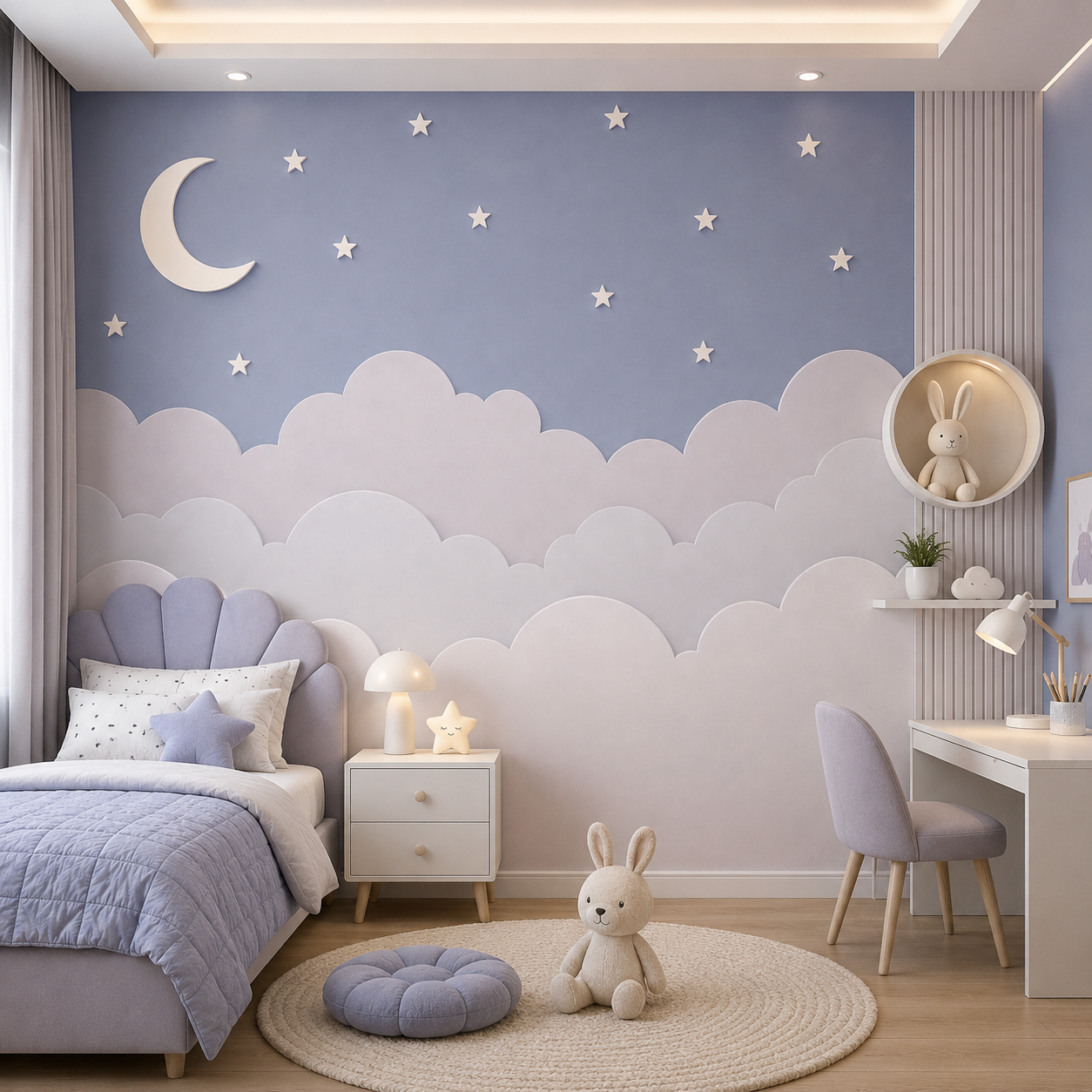 Dreamy Moon & Clouds Kids Room Wallpaper thumb 3