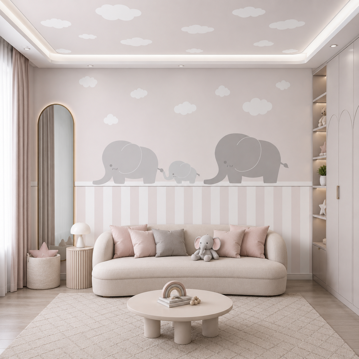 Dreamy Elephant & Clouds Kids Room Wallpaper thumb 2