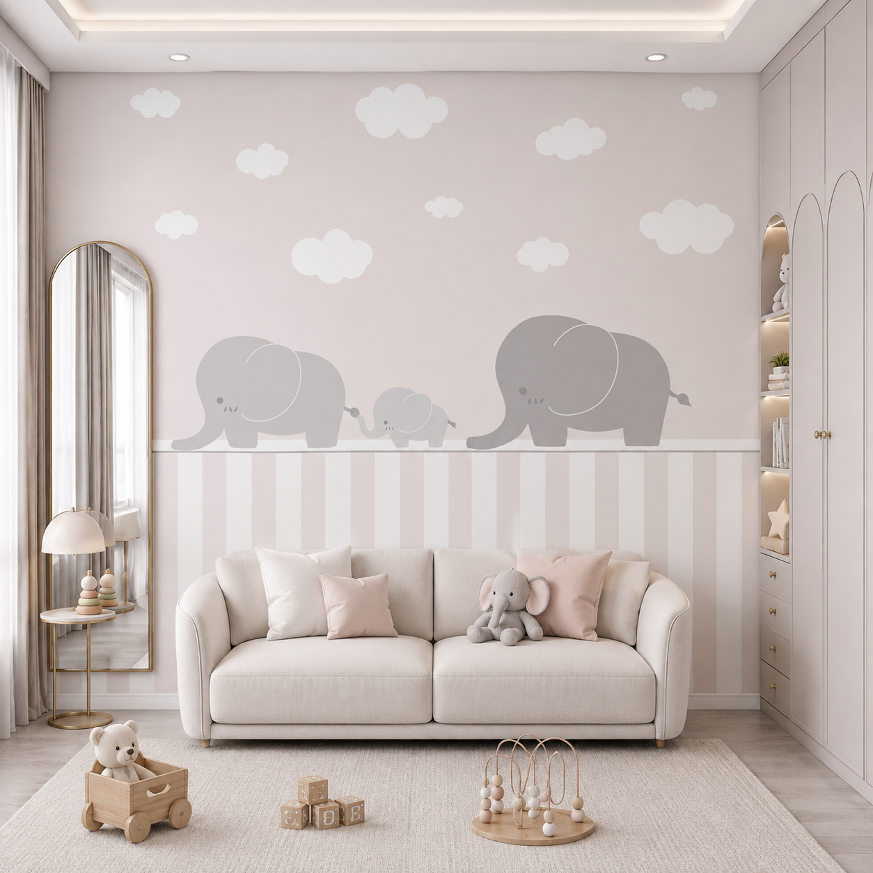 Dreamy Elephant & Clouds Kids Room Wallpaper thumb 3