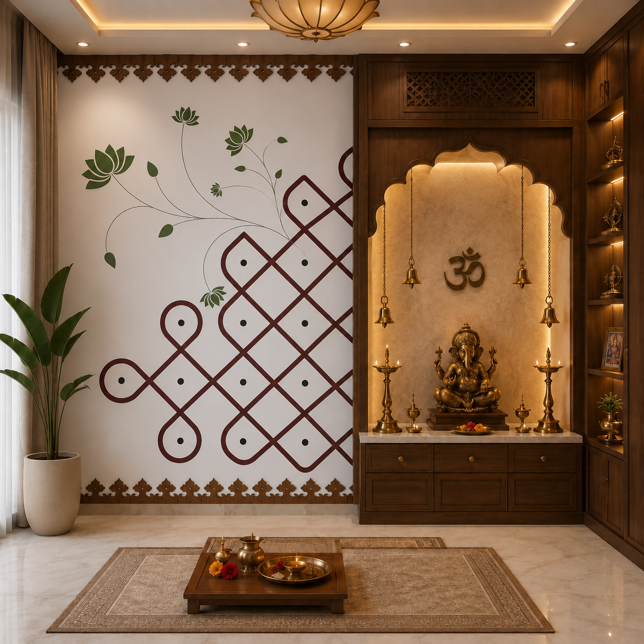 Sacred Lotus Kolam Pooja Room Wallpaper thumb 2