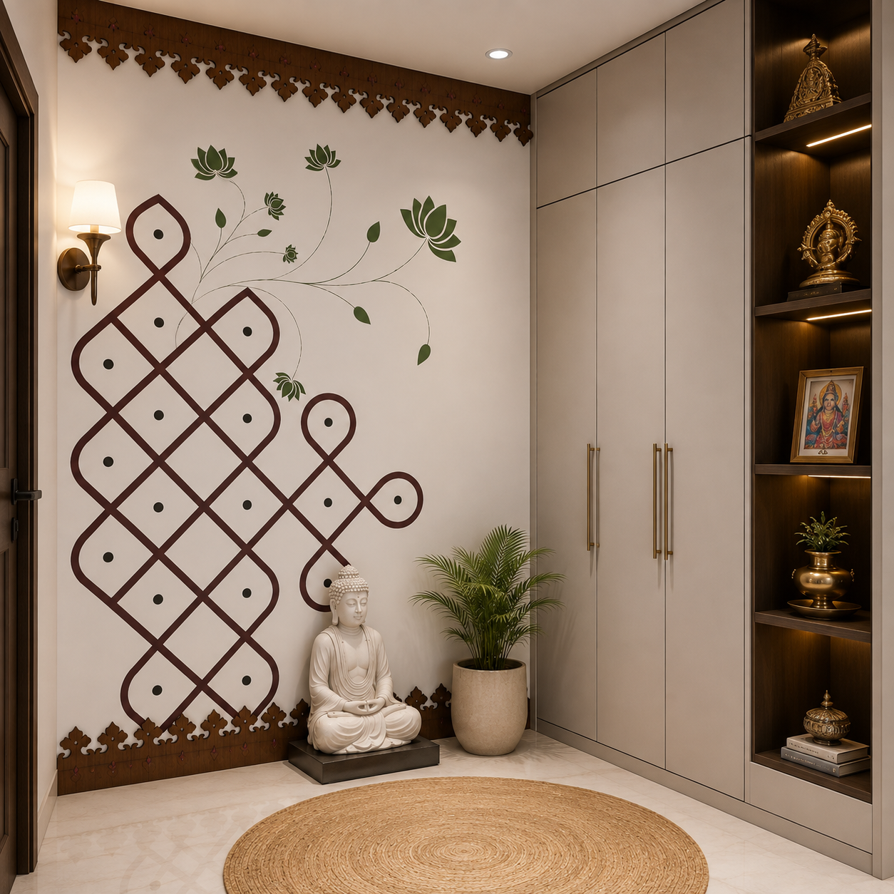 Sacred Lotus Kolam Pooja Room Wallpaper thumb 3