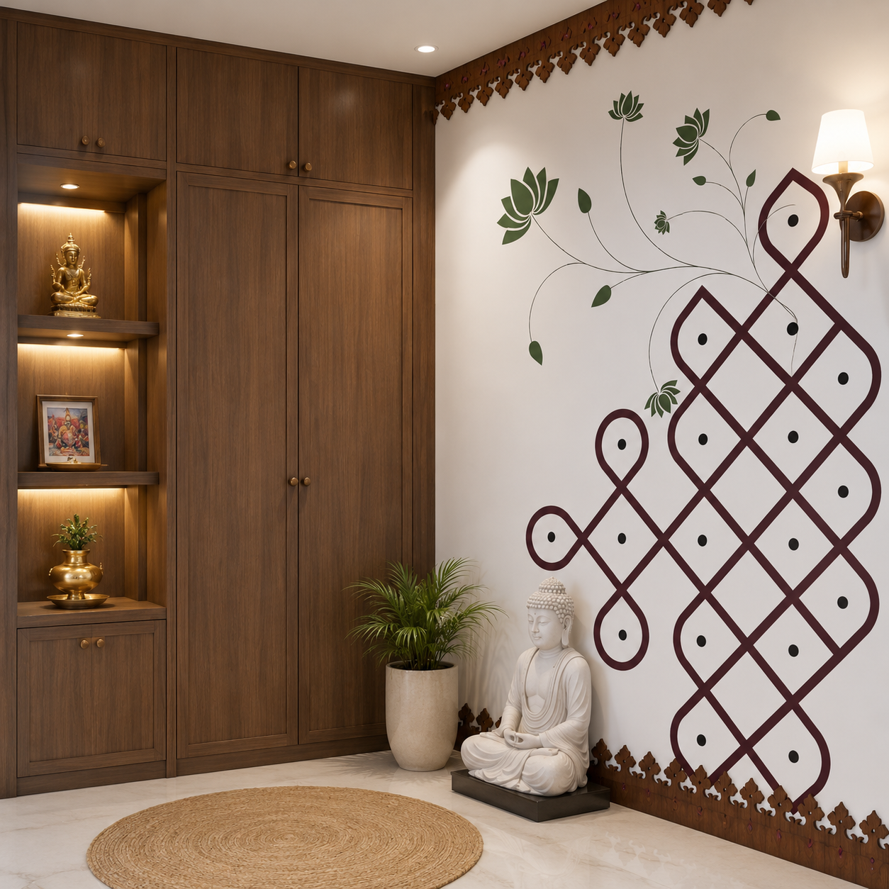 Sacred Lotus Kolam Pooja Room Wallpaper thumb 4